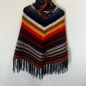 Colorful Alpaca Knit Poncho with Fringe made in Peru NEW soft and cozy